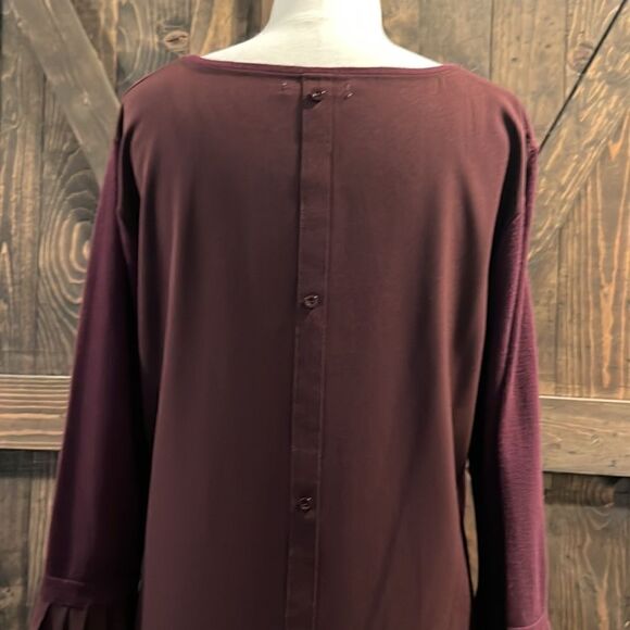 New York & Company Maroon Burgundy Purple Bell Sleeves Shift Dress back button M - Picture 5 of 11